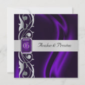 伯爵夫人紫色の絹の銀製スクロール真珠の招待状 招待状 (正面)