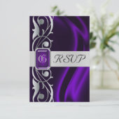 伯爵夫人紫色の絹の銀製スクロール真珠Rsvp 出欠カード (スタンド正面)