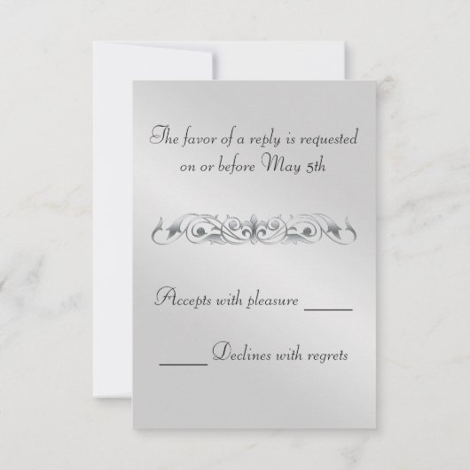 伯爵夫人紫色の絹の銀製スクロール真珠Rsvp 出欠カード (裏面)