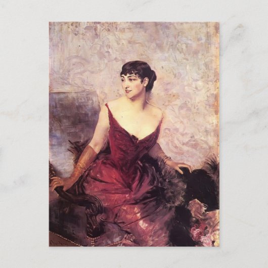 伯爵婦人デラスティ着席byジョバンニ・ボルディーニ ポストカード (正面)