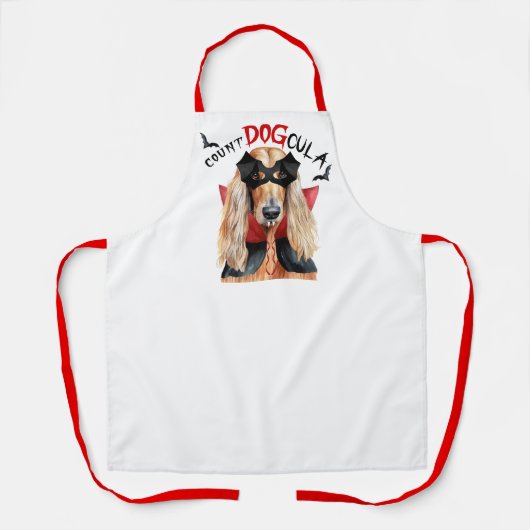伯爵DOGculaアフガンハウンド犬おかしなハロウィーン エプロン (正面)