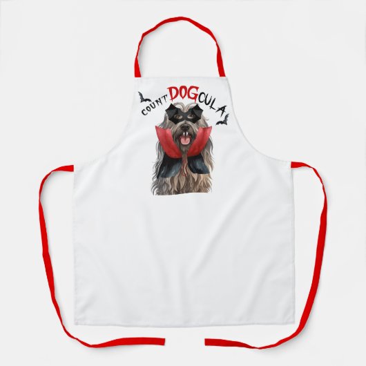 伯爵DOGcula Bergamasco犬おかしなハロウィーン エプロン (正面)