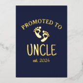 伯父に昇格/シックハートネイビーブルー金ゴールド 箔招待状 (正面)