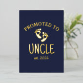 伯父に昇格/シックハートネイビーブルー金ゴールド 箔招待状 (立ち正面)