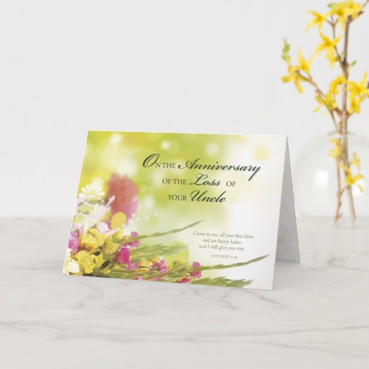 伯父の死と花の喪失記念日 カード (黄色い花)