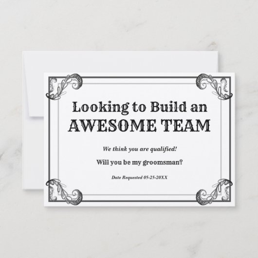 伴郎お願いレトロビルディングチームを構築 招待状 (正面)