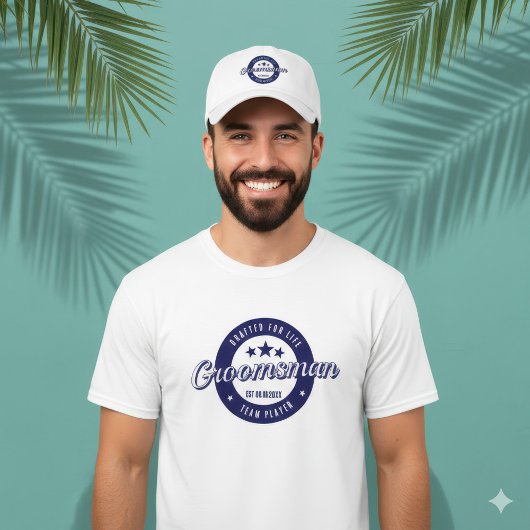 伴郎 採用 終身 ブルー サーキュラー クレスト Tシャツ