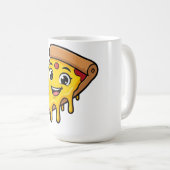 伸びるチーズがキュートな幸せなピザスライス コーヒーマグカップ (正面右)
