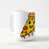 伸びるチーズがキュートな幸せなピザスライス コーヒーマグカップ (正面左)