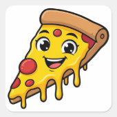 伸びるチーズがキュートな幸せなピザスライス  スクエアシール (正面)