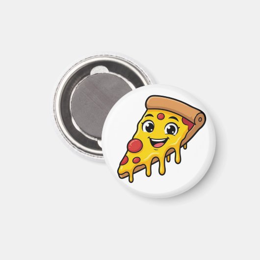 伸びるチーズがキュートな幸せなピザスライス  マグネット (正面/裏面)