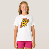 伸びるチーズがキュートな幸せなピザスライス  Tシャツ (正面フル)