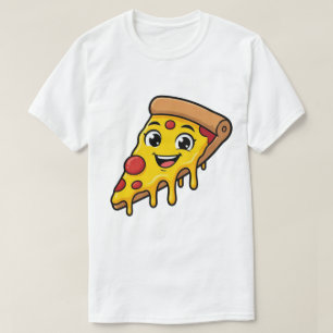伸びるチーズがキュートな幸せなピザスライス Tシャツ