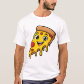 伸びるチーズがキュートな幸せなピザスライス Tシャツ (正面)
