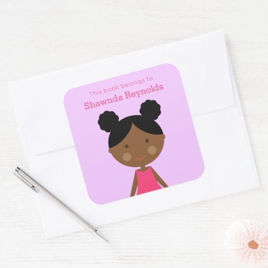 似た黒い女の子の蔵書票 スクエアシール (封筒)