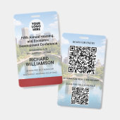 位置 交換可能な写真 QR ロゴ カンファレンス バッジ (正面&裏面)