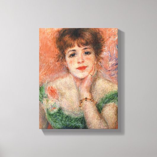 低いネックドレスを着たジャンヌ・サマリ(ルノアール) キャンバスプリント (正面)