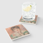 低いネックドレスを着たジャンヌ・サマリ(ルノアール) ストーンコースター (横)