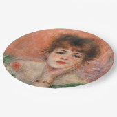 低いネックドレスを着たジャンヌ・サマリ(ルノアール) ペーパープレート (アングル)