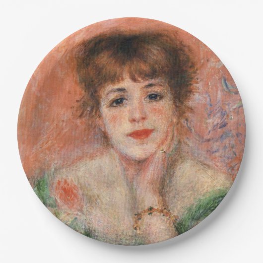 低いネックドレスを着たジャンヌ・サマリ(ルノアール) ペーパープレート (正面)