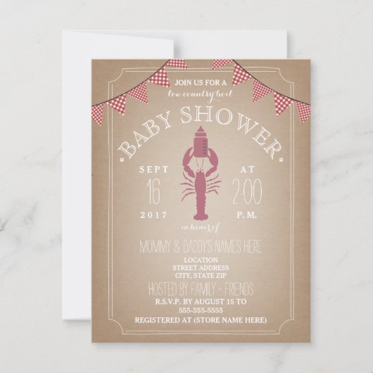 低い国がカードストックをゆでる少女のベビーシャワーボトル 招待状 (正面)