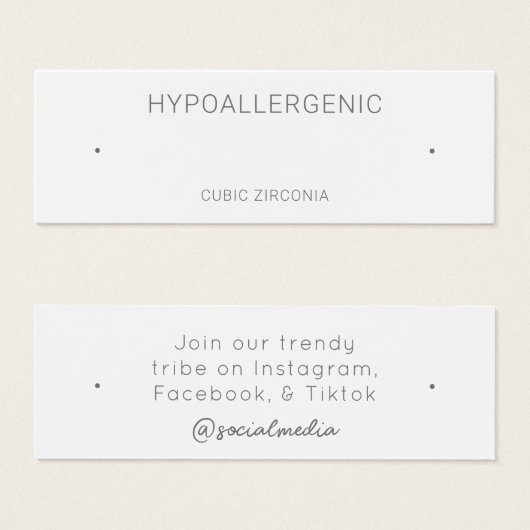 低アレルギージュエリー表示カード (正面&裏面)