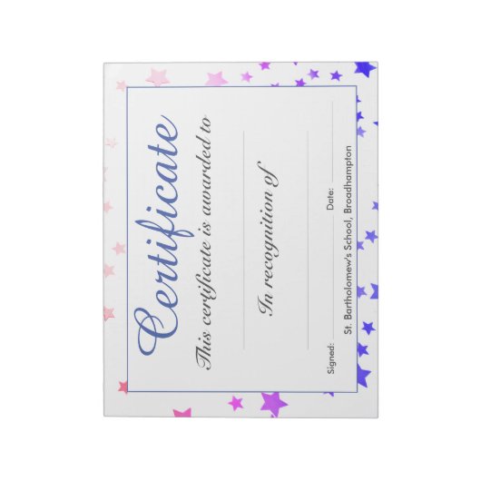 低コストの学校証明書シート ノートパッド (回転)