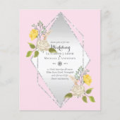 低バジェット白バラ黄色の花結婚式の招待 (正面)