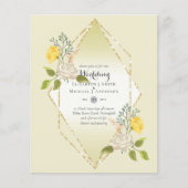 低バジェット白バラ黄色の花結婚式の招待 (正面)