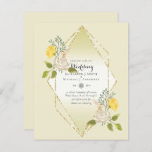 低バジェット白バラ黄色の花結婚式の招待