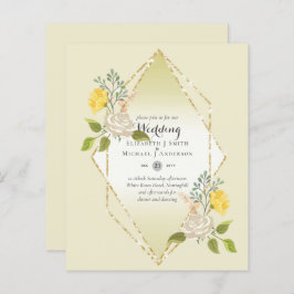 低バジェット白バラ黄色の花結婚式の招待