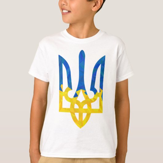 低ポリゴンのウクライナ産トライデント Tシャツ (正面)