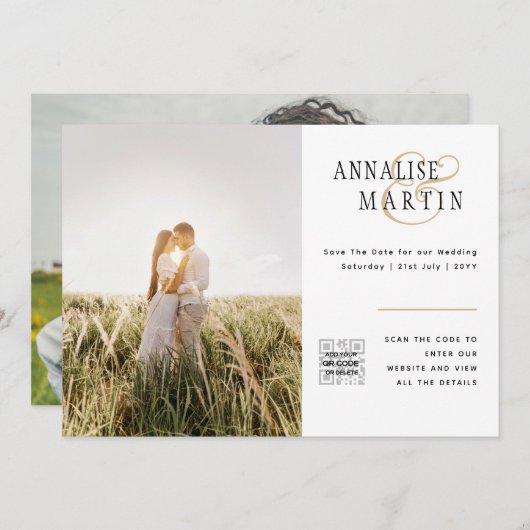 低予算フォトウェディングQRコードお日にちセーブ 招待状 (正面/裏面)