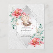 低予算ベビーシャワー招待状ピンクフクロウかわいい チラシ (正面)