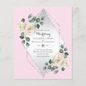 低予算ホワイトローズダイヤモンドフレームウェディング招待 (正面)