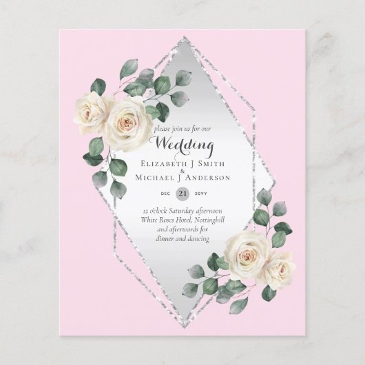 低予算ホワイトローズダイヤモンドフレームウェディング招待 (正面)