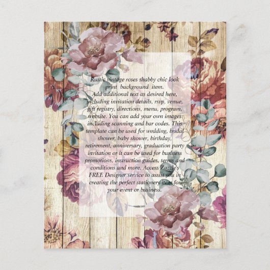 低予算結婚式招待状ヴィンテージバラ (裏面)