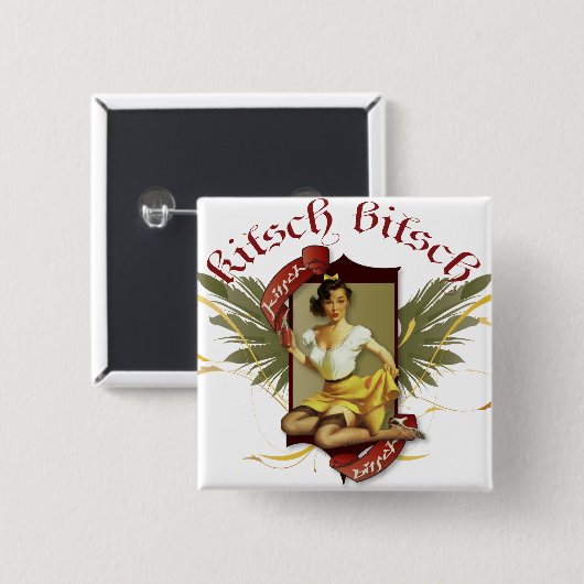 低俗なBitsch: ソーダ女の子のレトロの入れ墨Pin 缶バッジ (正面&裏面)