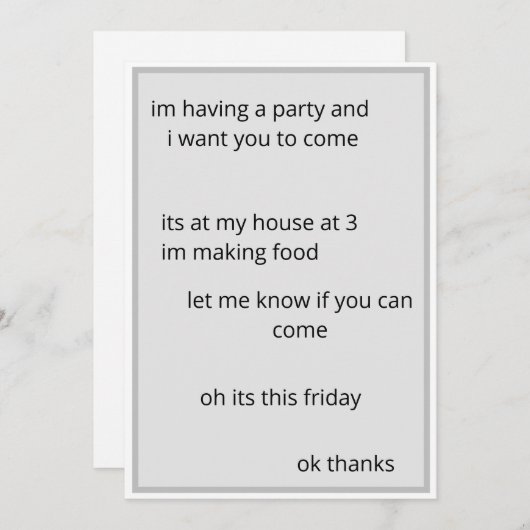 低努力皮肉な風刺パーティの招待状 招待状 (正面/裏面)