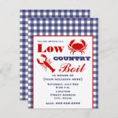 低地諸国の沸騰カニ及びロブスターの青のギンガム 招待状 (正面/裏面)