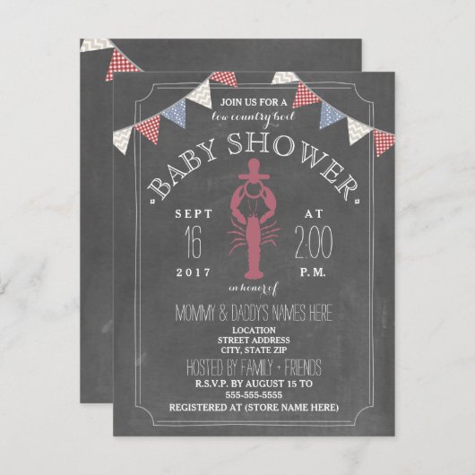 低地諸国の沸騰Coエドユニセックスなベビーシャワー 招待状 (正面/裏面)