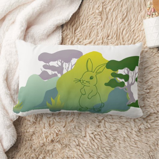 低木とウサギのシルエット ランバークッション (ブランケット)