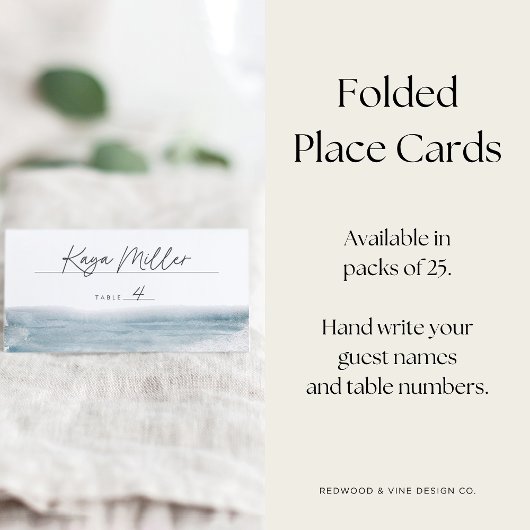 低潮沿岸ブルーウォーター結婚カラー プレイスカード