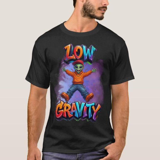 低重力のユーモラスなエイリアン宇宙デザイン Tシャツ (正面)