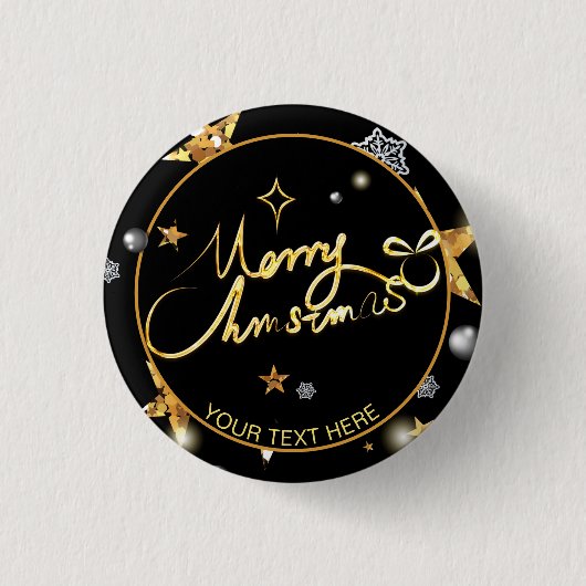 低鍵ラグジュアリー金ゴールドブラックスターメタリッククリスマス 缶バッジ (正面)