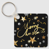 低鍵ラグジュアリー金ゴールドブラックメタリックスターズクリスマス キーホルダー (正面)