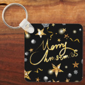 低鍵ラグジュアリー金ゴールドブラックメタリックスターズクリスマス キーホルダー (正面)