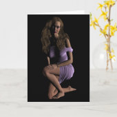 低鍵女性がドレスカードを着て膝を曲げる カード (黄色い花)