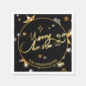 低鍵高級金ゴールドブラックメタリックスターズクリスマス スタンダードカクテルナプキン (正面)