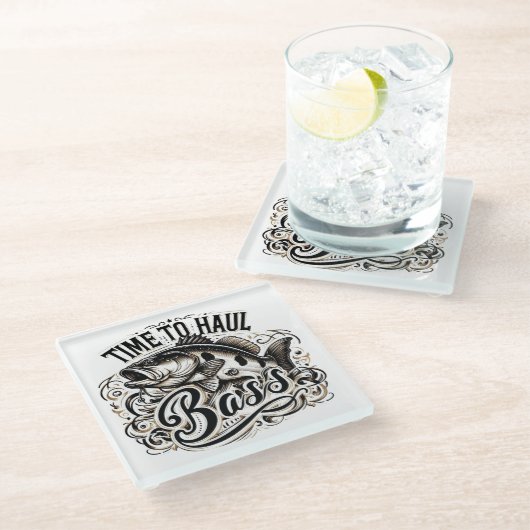 低音おもしろいの到達時間魚釣り ガラスコースター (アングル)